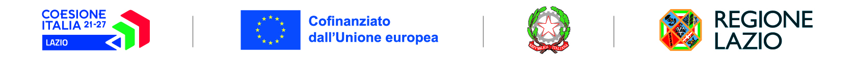 European Union FESR Lazio 2021-2027 funding logos - EU flag, Italian Republic, and Regione Lazio