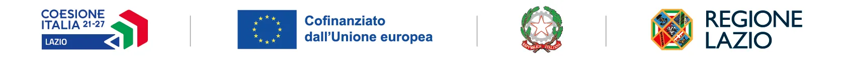 European Union FESR Lazio 2021-2027 funding logos - EU flag, Italian Republic, and Regione Lazio